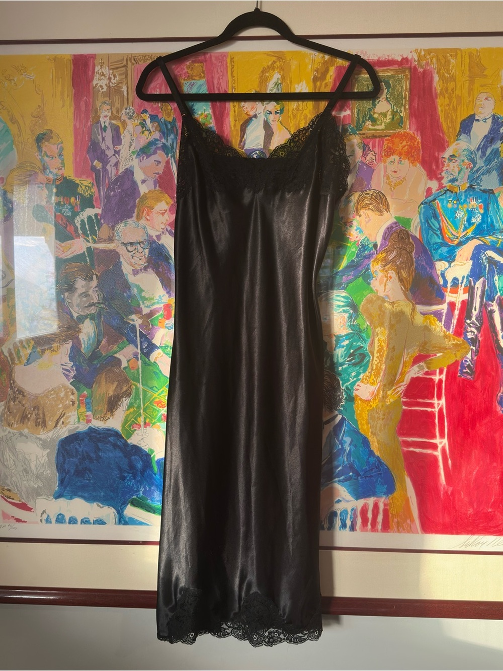 Vintage Black Full Slip Dress Sz 38/10 Union Made USA Retro Lingerie Mid-Century